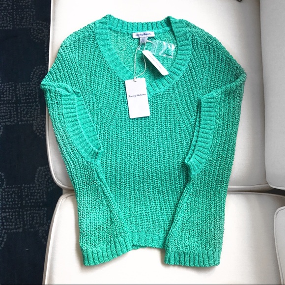 🍬 TOMMY BAHAMA AQUA ALOHA YARN VNECK LOOSE TOP! - Picture 10 of 16